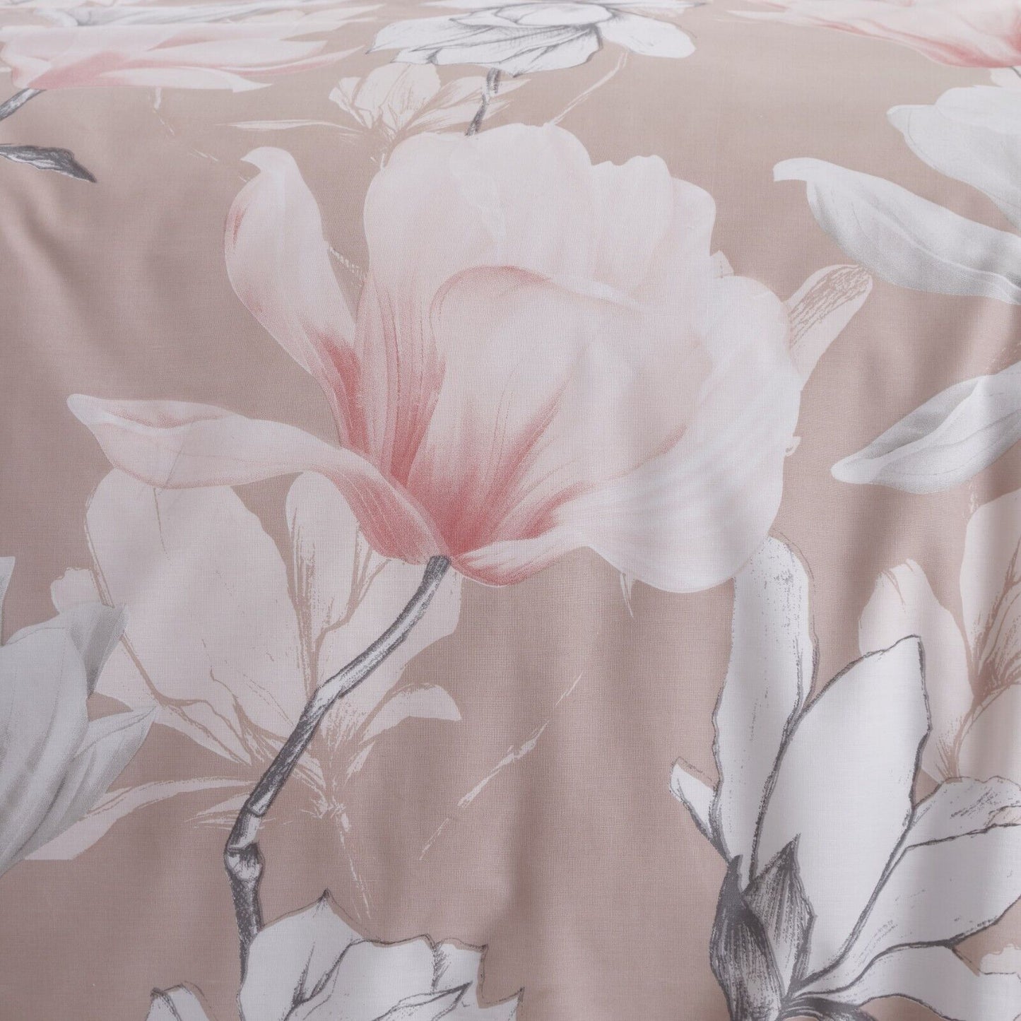 Magnolia Floral Print Polycotton Duvet Cover Bedding Set - Blush Pink or Grey
