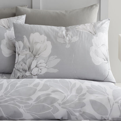 Magnolia Floral Print Polycotton Duvet Cover Bedding Set - Blush Pink or Grey