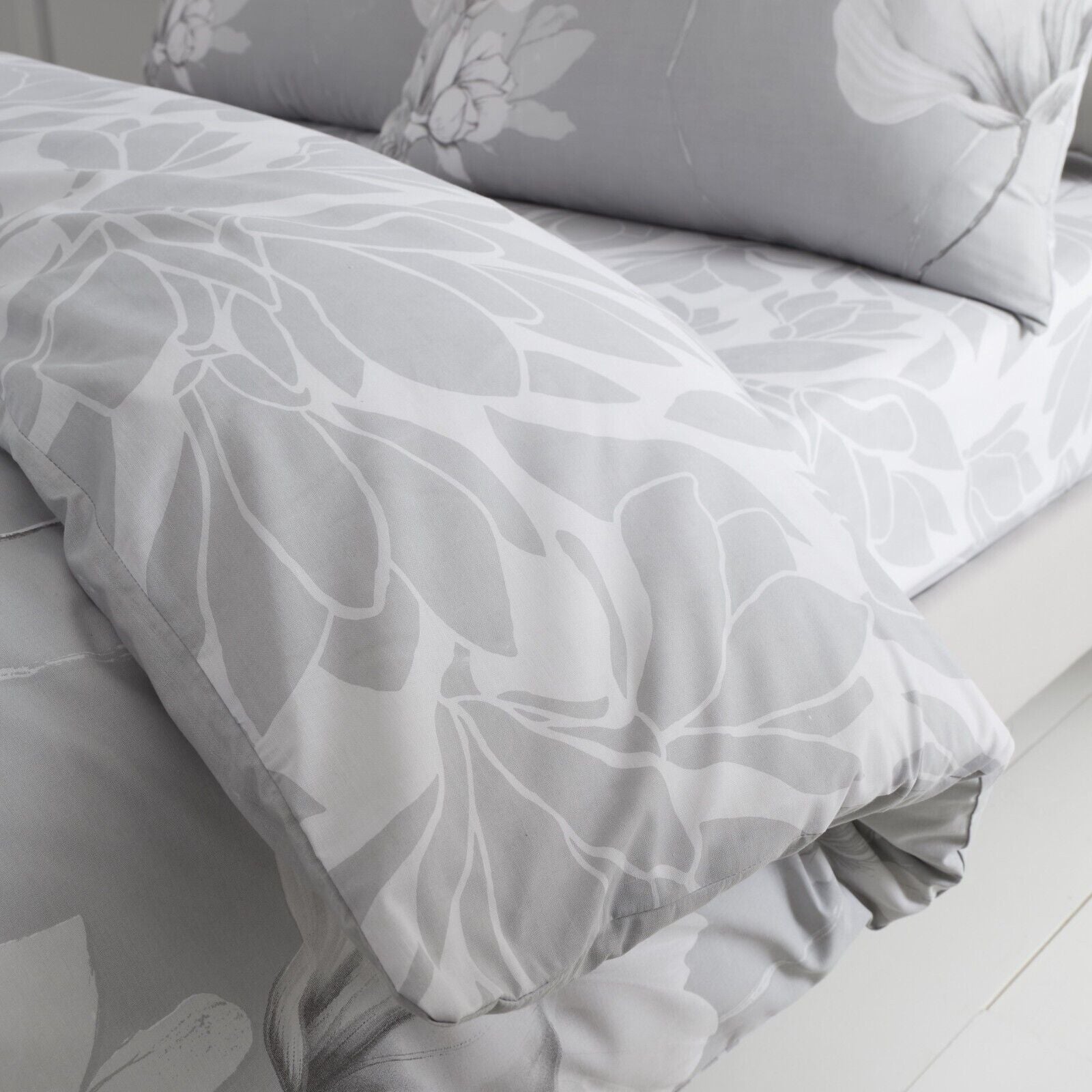 Magnolia Floral Print Polycotton Duvet Cover Bedding Set - Blush Pink or Grey