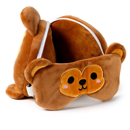 Monkey Relaxeazzz Plush Round Kids Travel Pillow & Eye Mask Set