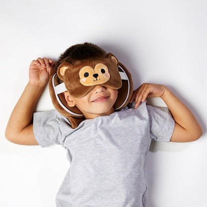 Monkey Relaxeazzz Plush Round Kids Travel Pillow & Eye Mask Set