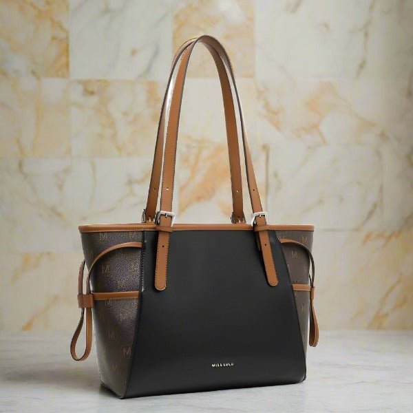 Monogram Pattern Tote Shoulder Bag Handbag - Black and Brown