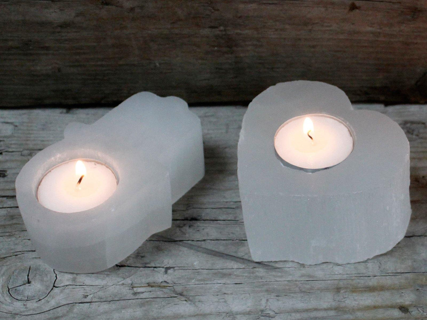 Moroccan Natural Selenite Crystal Candle Holders - Heart