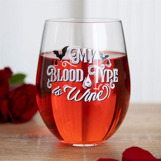 My Blood Type is Wine Stemless Gothic Wine Glass Drinking Tumbler