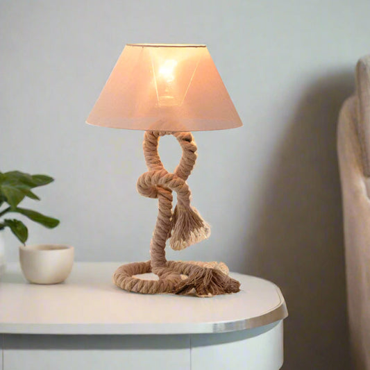 Nautical Twisted Rope Table Lamp Bedside Light - Beige
