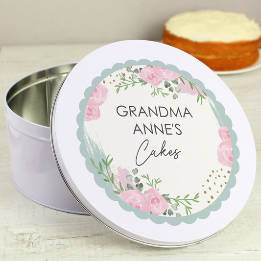 Personalised Abstract Rose Cake Biscuits Metal Storage Tin