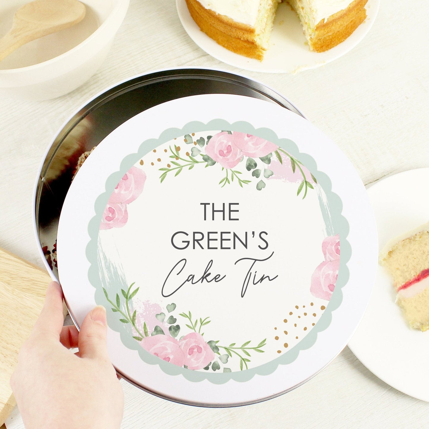 Personalised Abstract Rose Cake Biscuits Metal Storage Tin