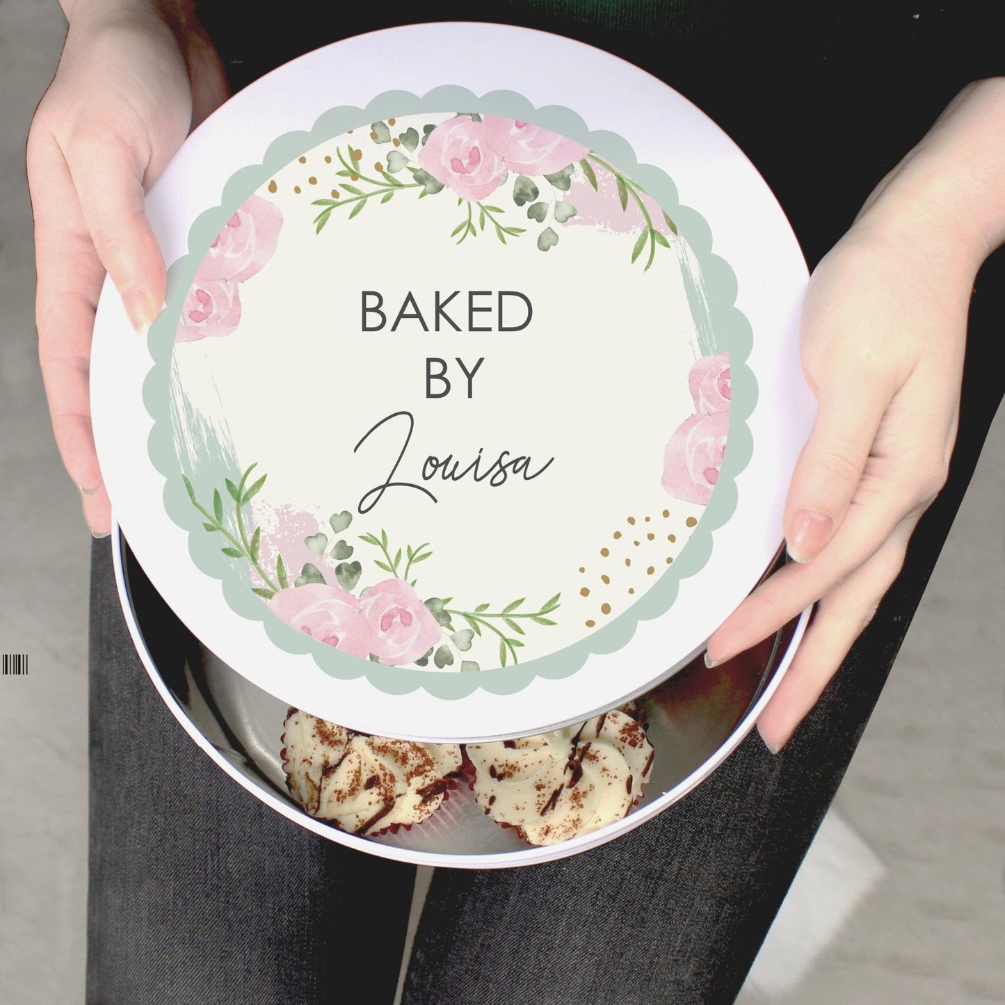 Personalised Abstract Rose Cake Biscuits Metal Storage Tin
