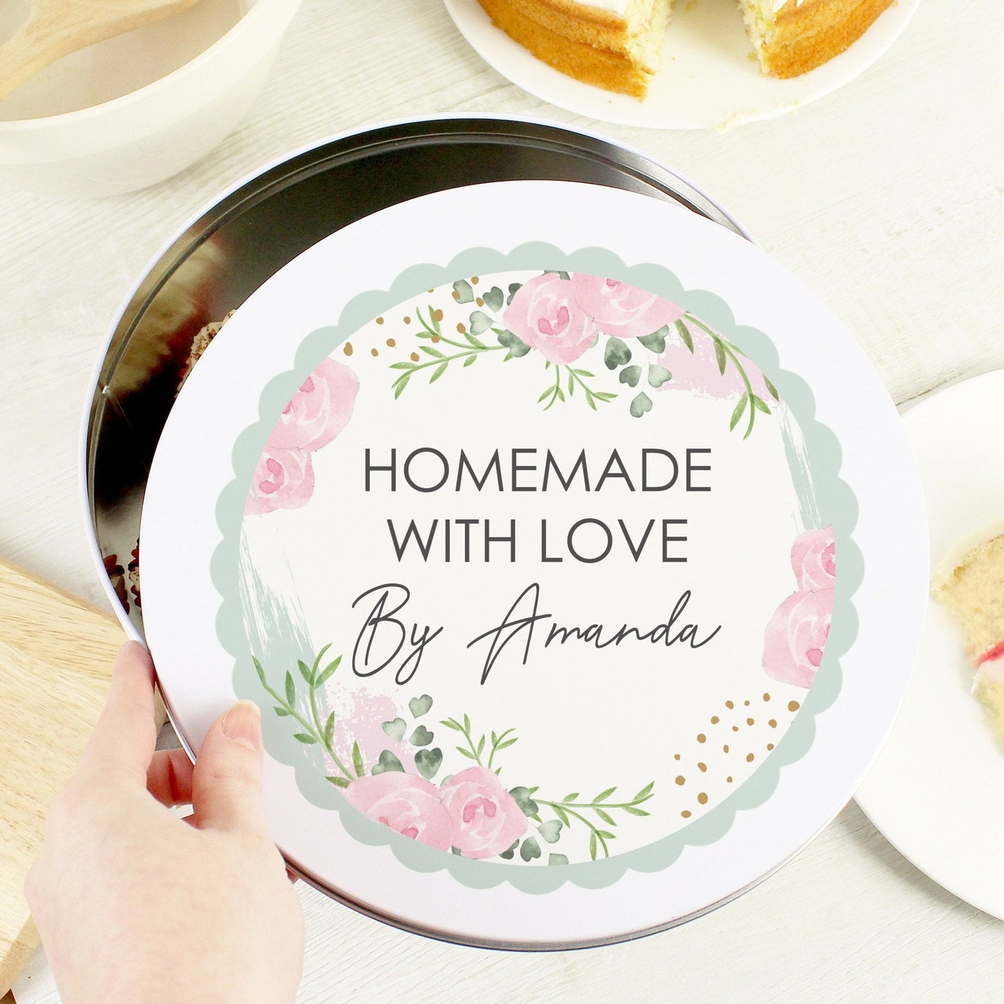 Personalised Abstract Rose Cake Biscuits Metal Storage Tin