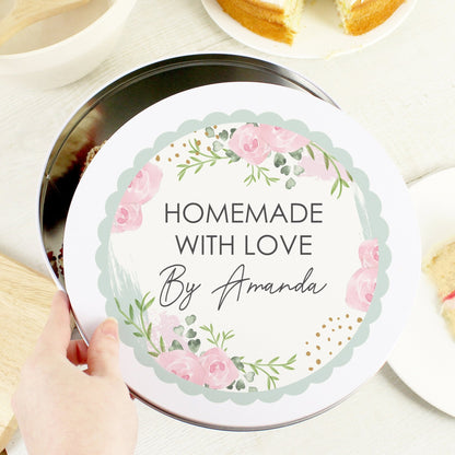 Personalised Abstract Rose Cake Biscuits Metal Storage Tin
