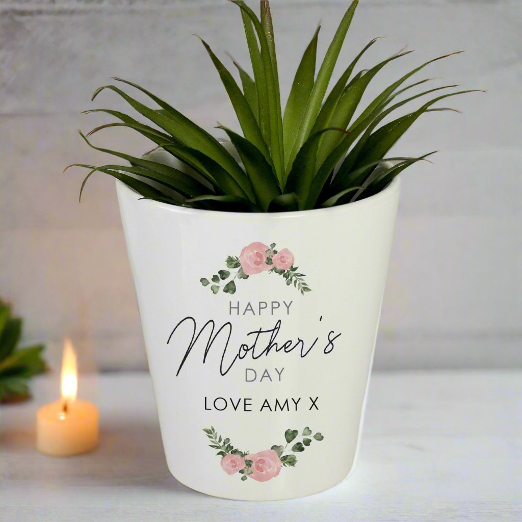 Personalised Abstract Rose Happy Mothers Day Plant Pot