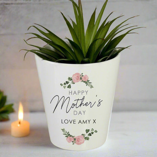 Personalised Abstract Rose Happy Mothers Day Plant Pot