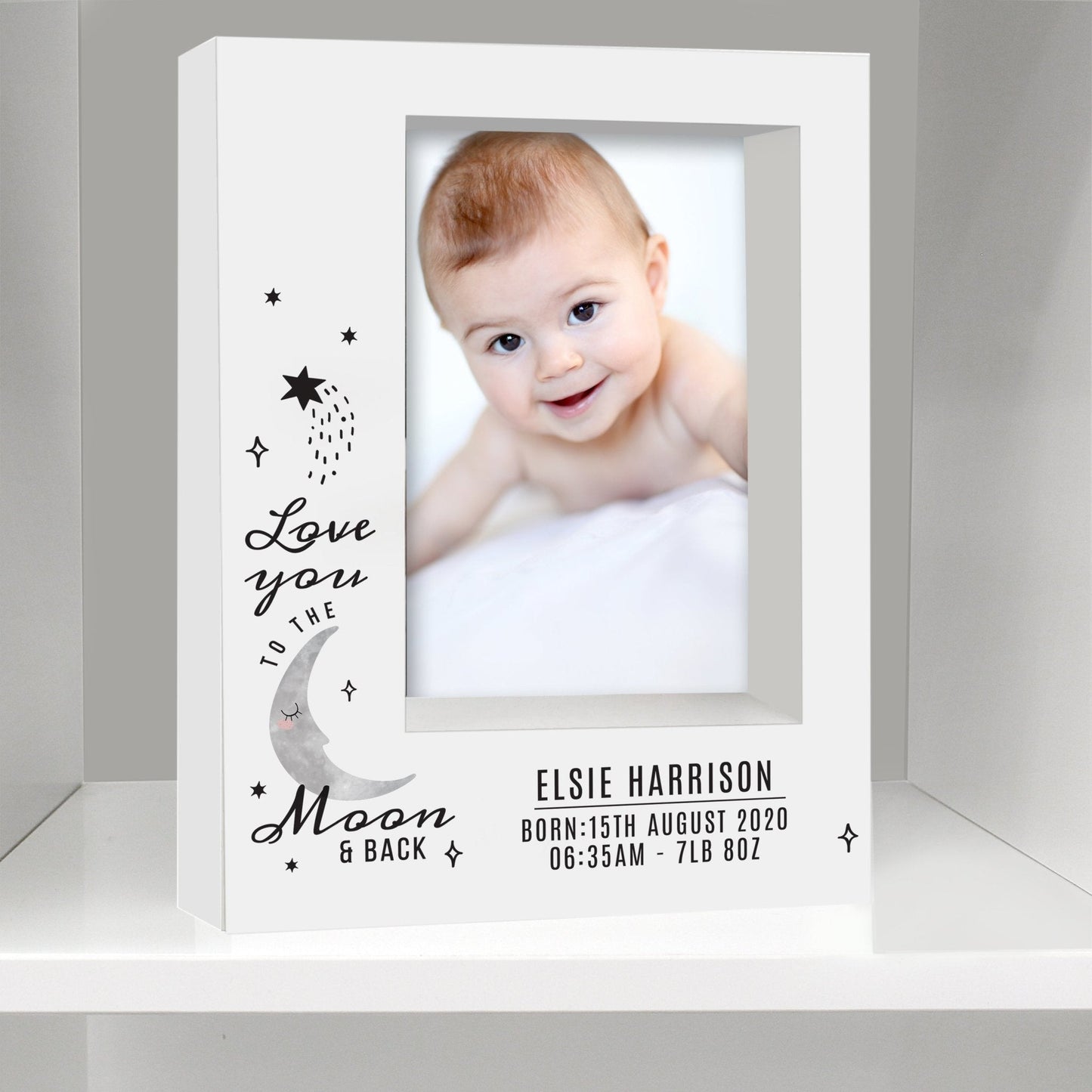 Personalised Baby To The Moon and Back 5x7 Box Photo Frame Block