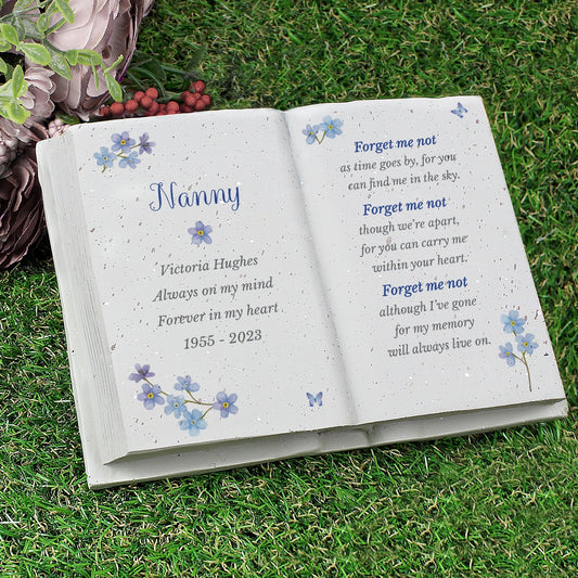 Personalised Blue Forget Me Not Memorial Book Remembrance Plaque