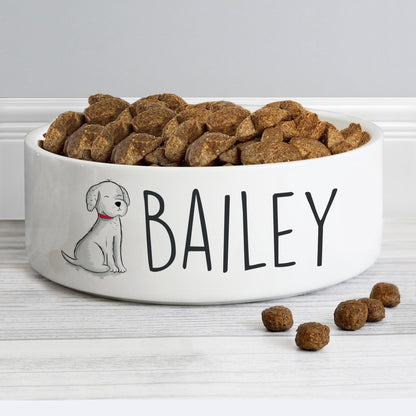 Personalised Ceramic Scribble Dog 14cm Medium Pet Bowl
