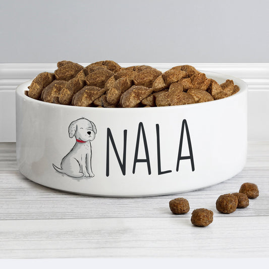 Personalised Ceramic Scribble Dog 14cm Medium Pet Bowl