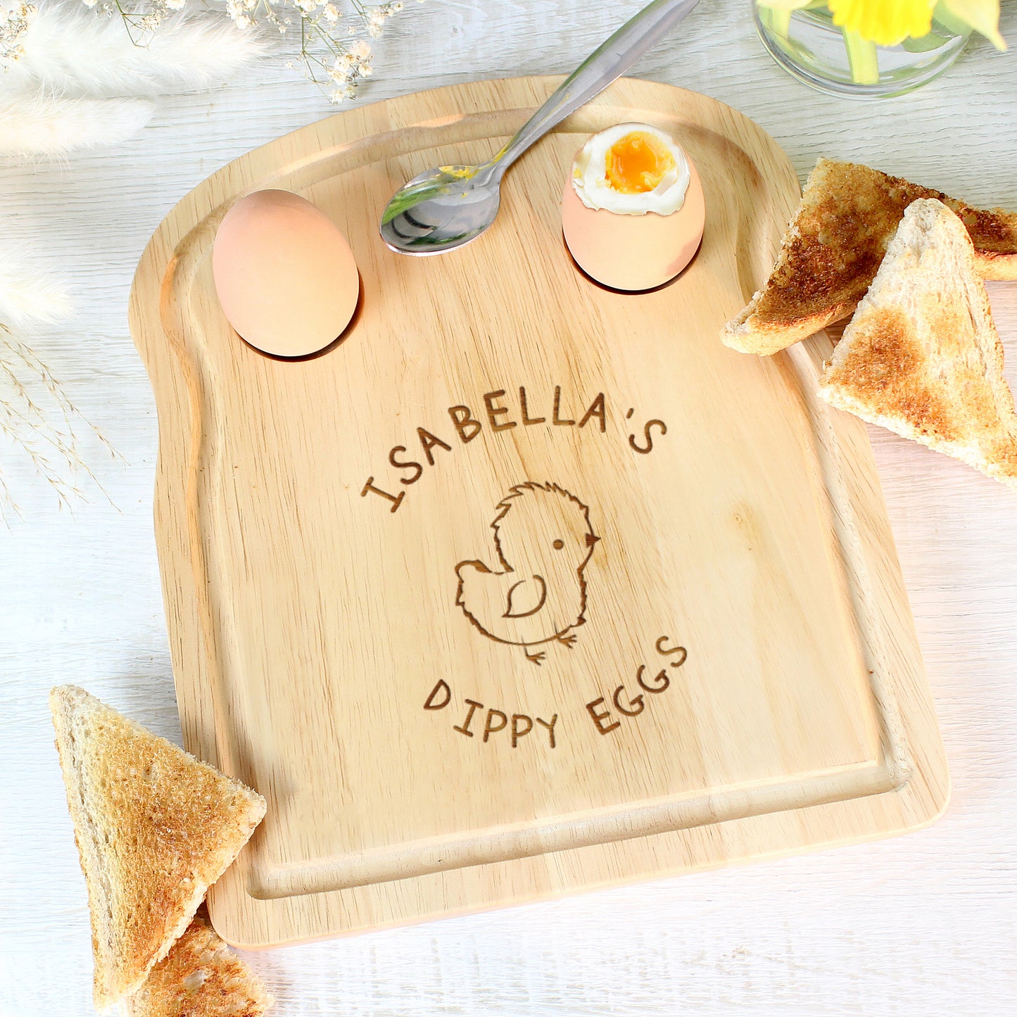 Personalised Chick Wooden Egg & Toast Breakfast Board