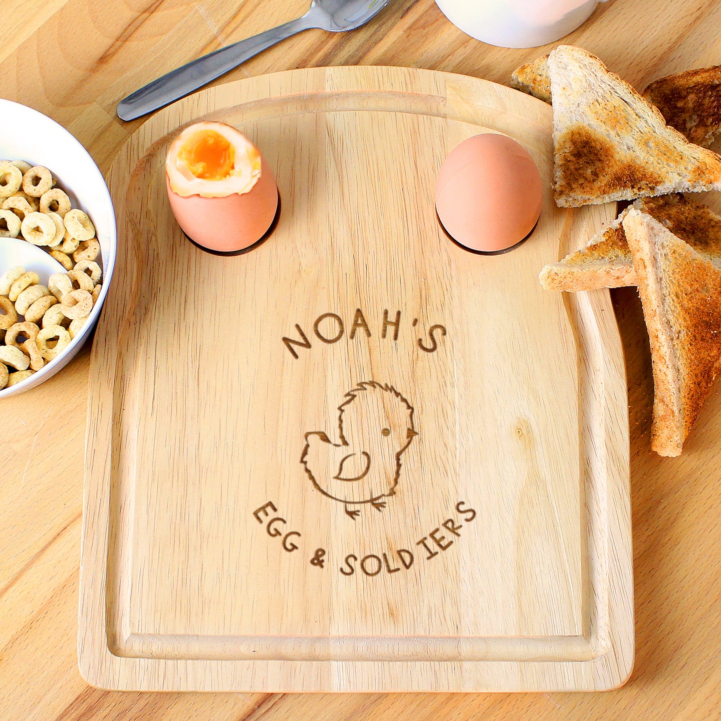 Personalised Chick Wooden Egg & Toast Breakfast Board