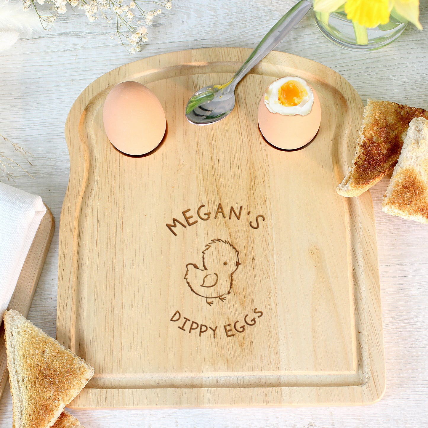 Personalised Chick Wooden Egg & Toast Breakfast Board