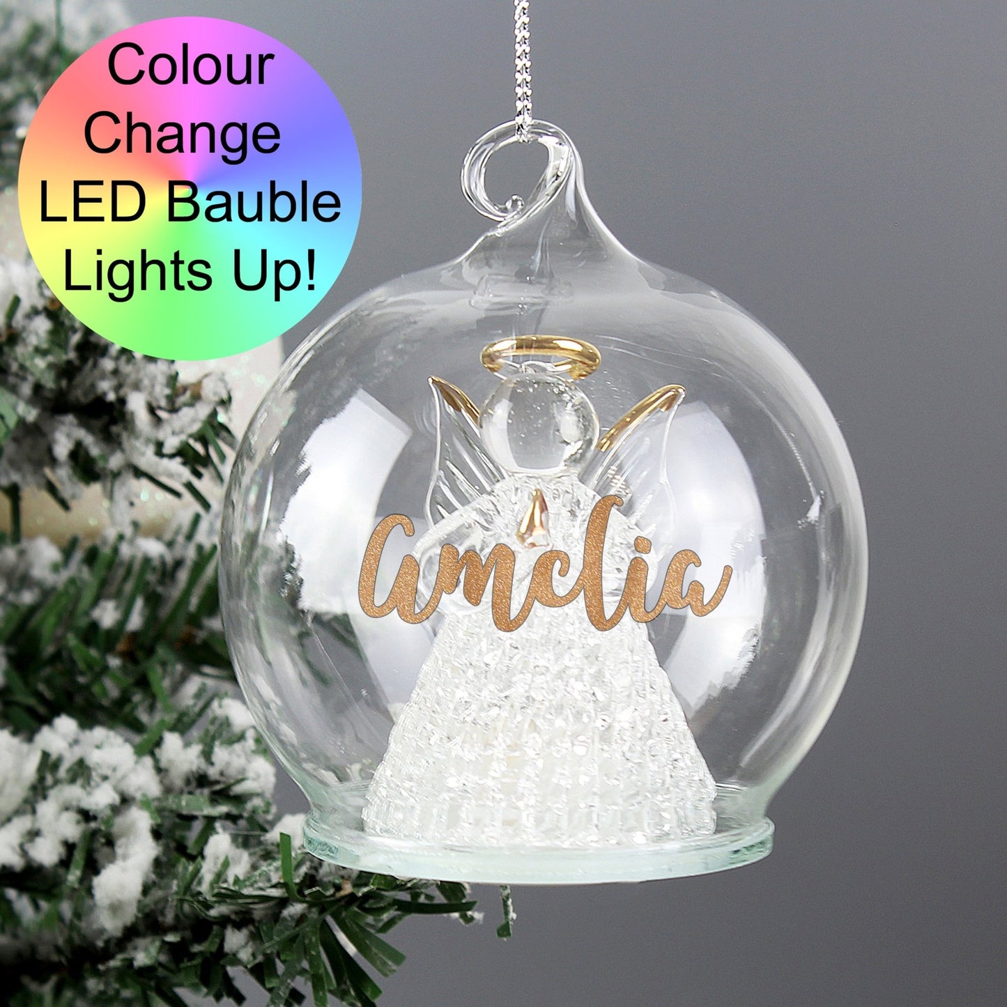 Personalised Christmas LED Colour Changing Angel Tree Bauble