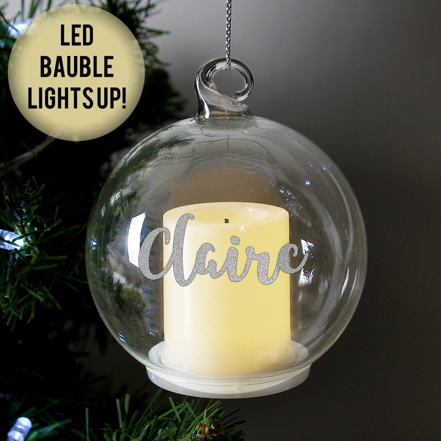 Personalised Christmas LED Flickering Candle Bauble Tree Decoration