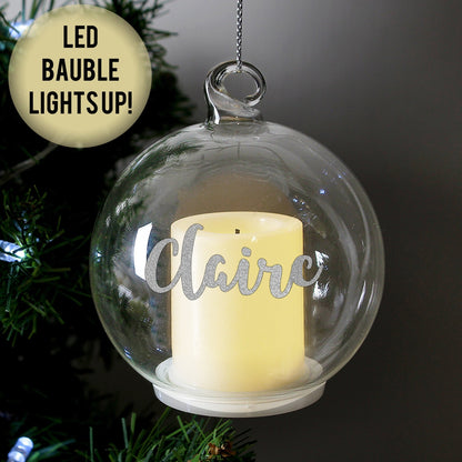 Personalised Christmas LED Flickering Candle Bauble Tree Decoration