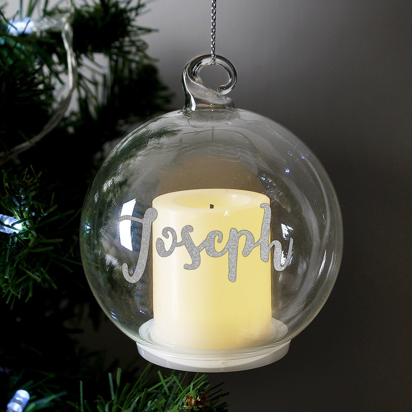 Personalised Christmas LED Flickering Candle Bauble Tree Decoration