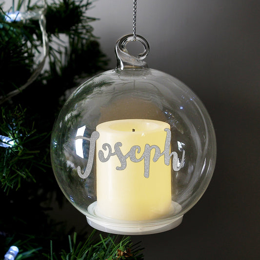 Personalised Christmas LED Flickering Candle Bauble Tree Decoration