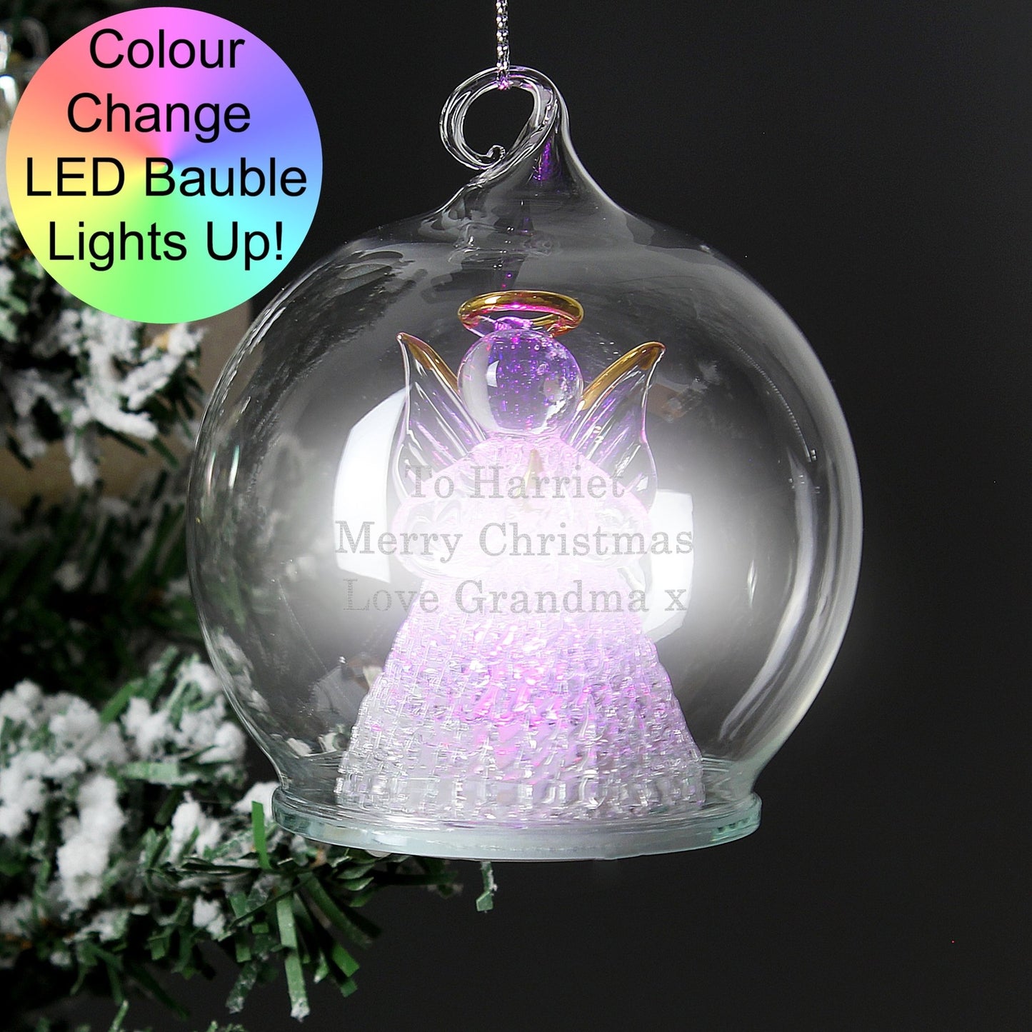 Personalised Christmas Colour Changing LED Angel Tree Bauble