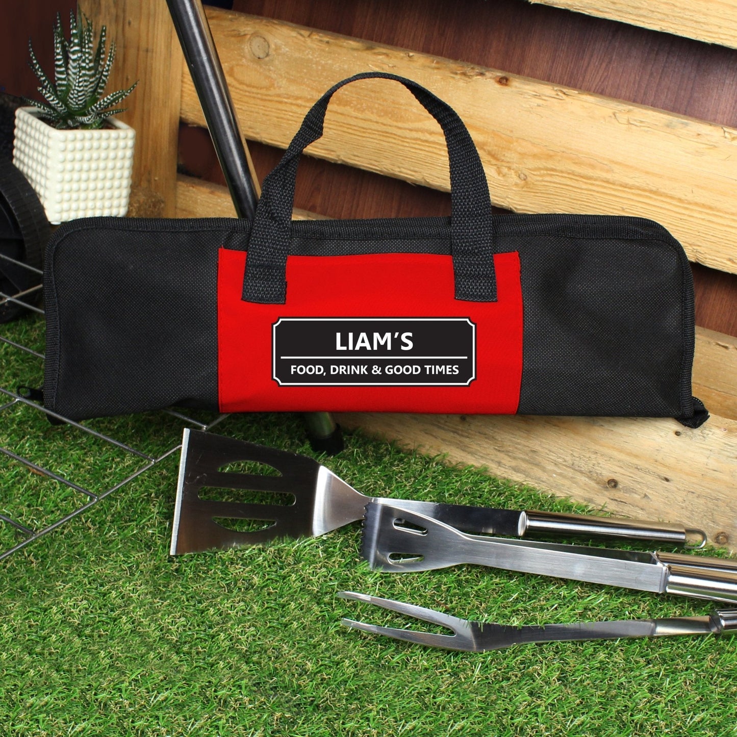 Personalised Classic Stainless Steel BBQ Utensils Kit with Storage Bag