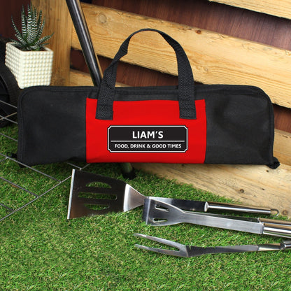 Personalised Classic Stainless Steel BBQ Utensils Kit with Storage Bag