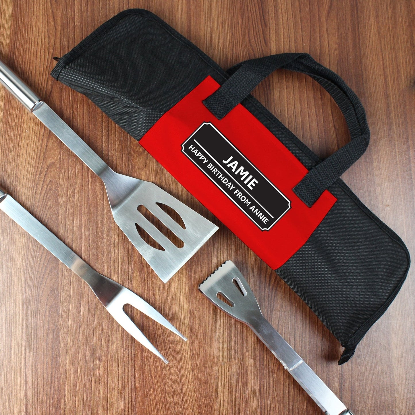 Personalised Classic Stainless Steel BBQ Utensils Kit with Storage Bag