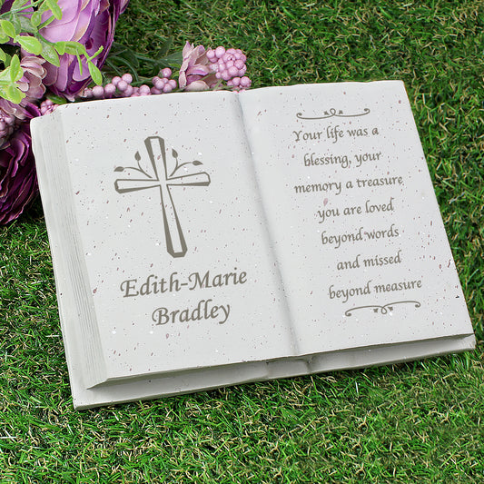 Personalised Cross Memorial Book Graveside Remembrance Plaque