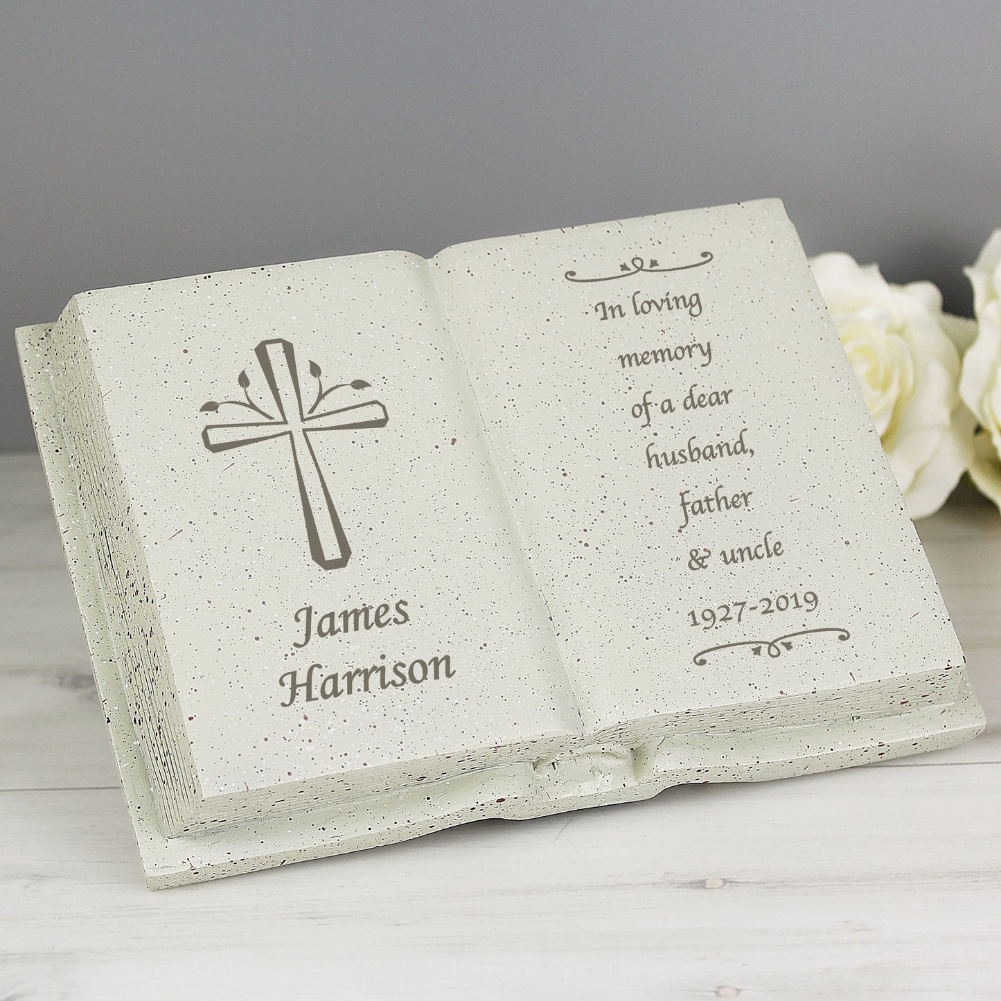 Personalised Cross Memorial Book Graveside Remembrance Plaque