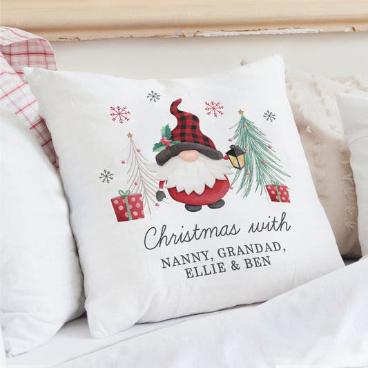 Personalised Cute Gonk Gnome White Christmas Cushion