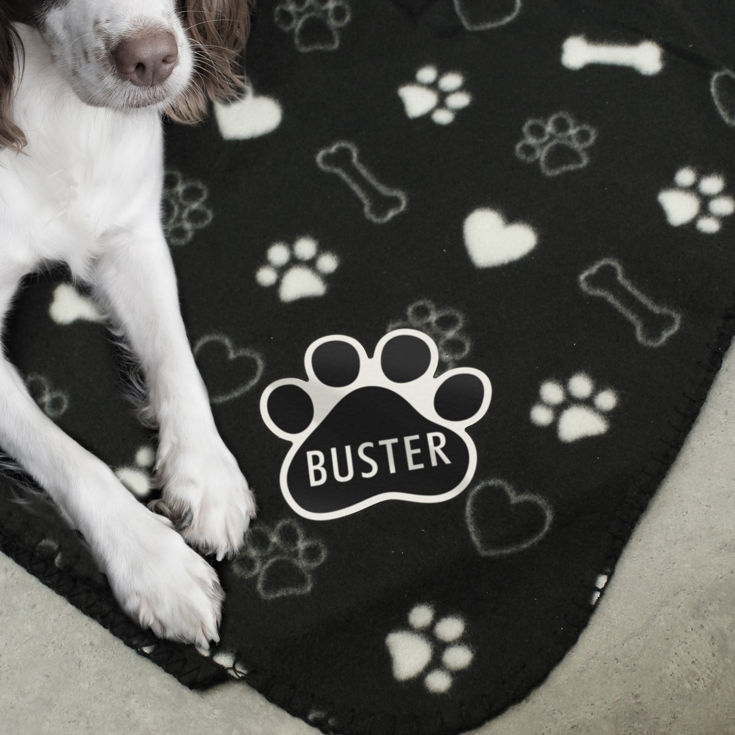 Personalised Dog Paw Print Black Soft Cosy Fleece Blanket