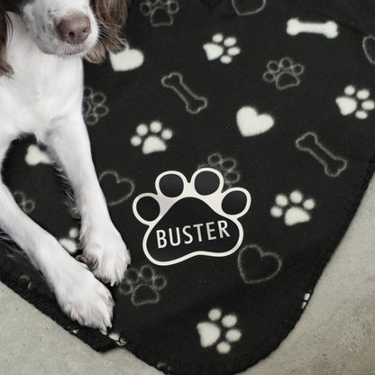 Personalised Dog Paw Print Black Soft Cosy Fleece Blanket