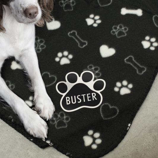 Personalised Dog Paw Print Black Soft Cosy Fleece Blanket