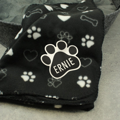 Personalised Dog Paw Print Black Soft Cosy Fleece Blanket