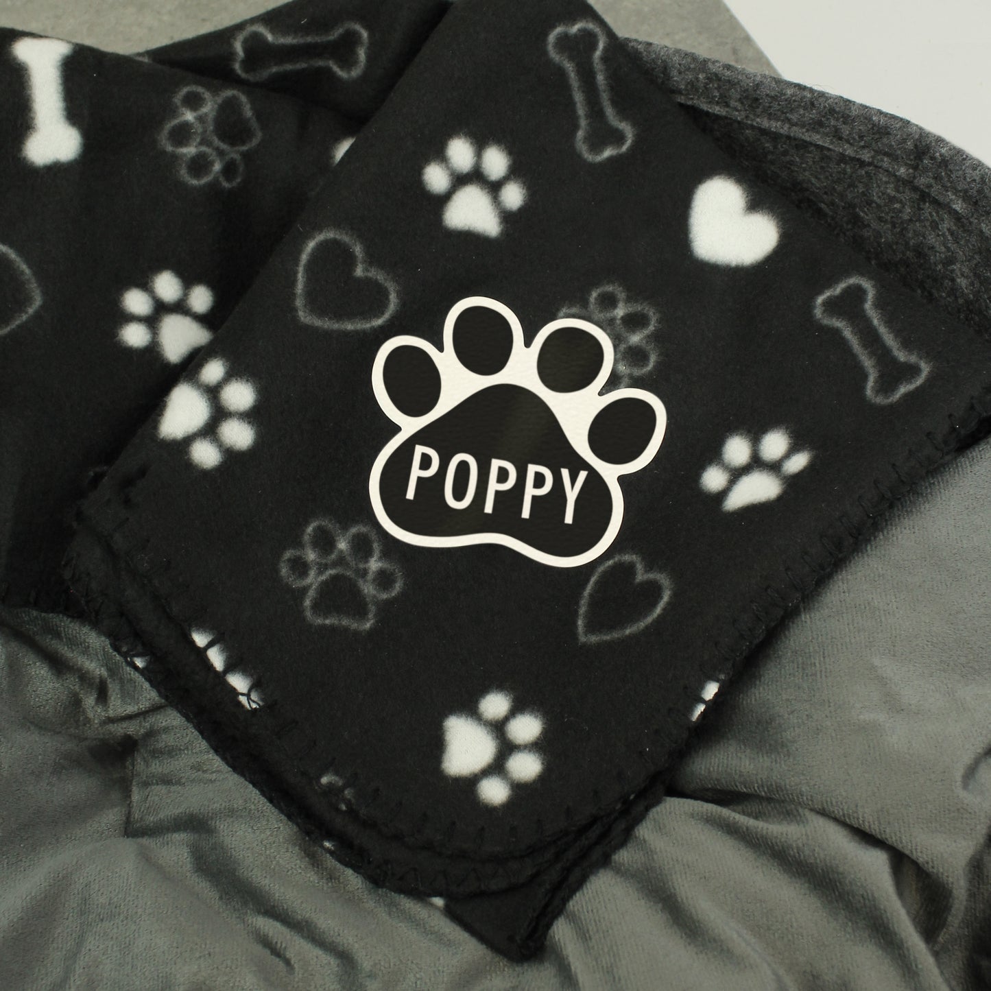 Personalised Dog Paw Print Black Soft Cosy Fleece Blanket