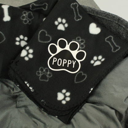 Personalised Dog Paw Print Black Soft Cosy Fleece Blanket