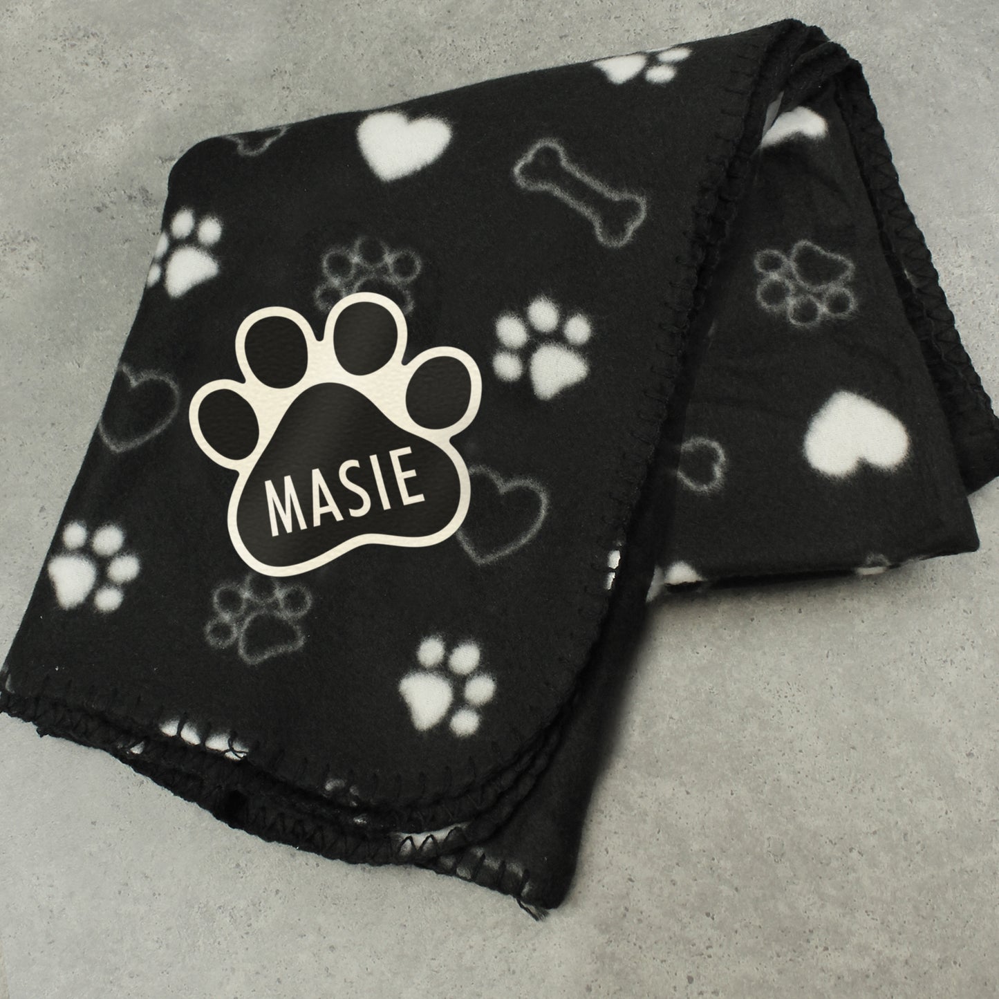Personalised Dog Paw Print Black Soft Cosy Fleece Blanket