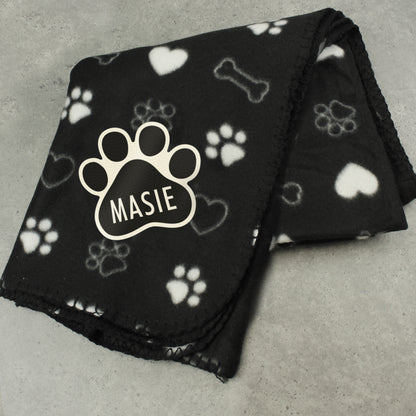 Personalised Dog Paw Print Black Soft Cosy Fleece Blanket
