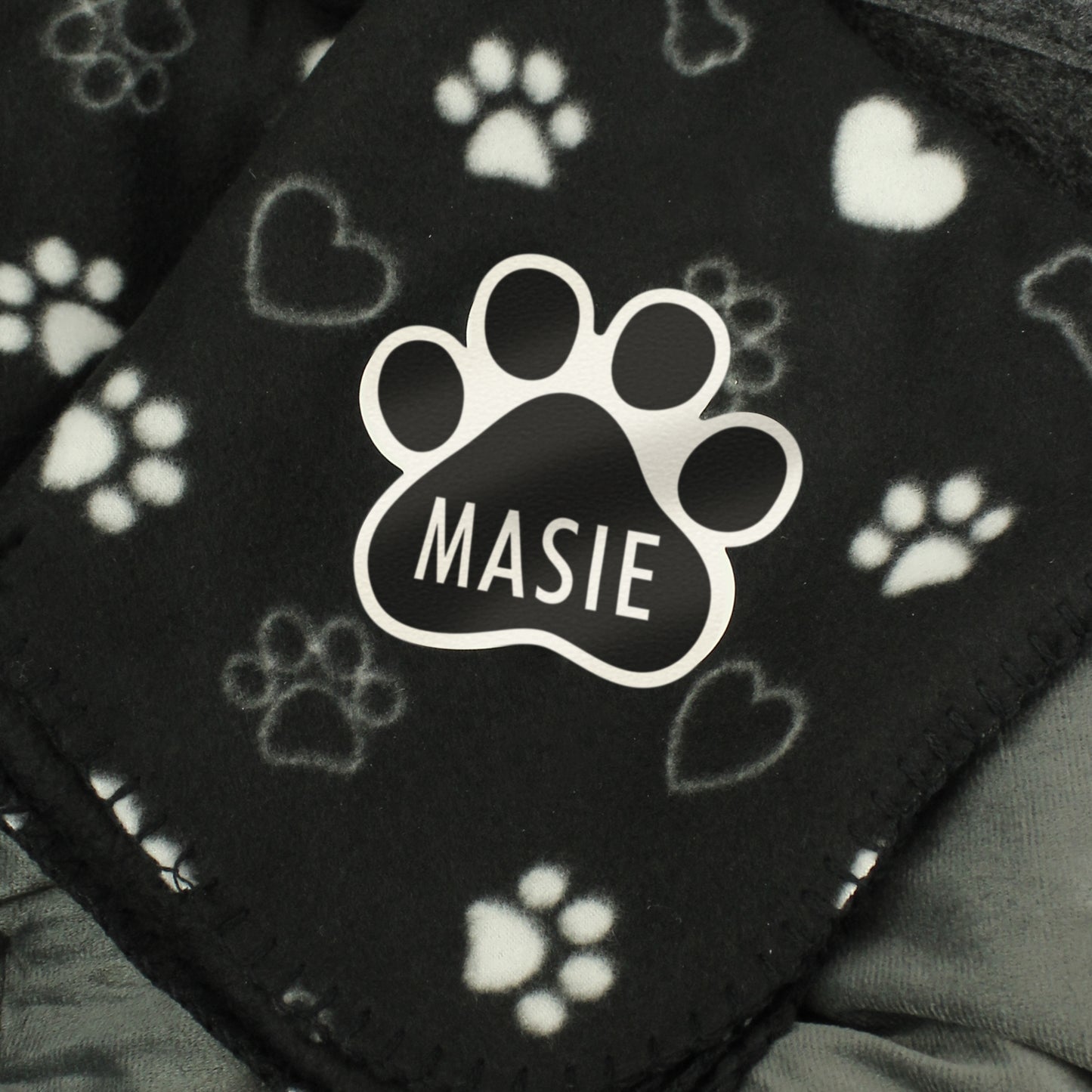 Personalised Dog Paw Print Black Soft Cosy Fleece Blanket