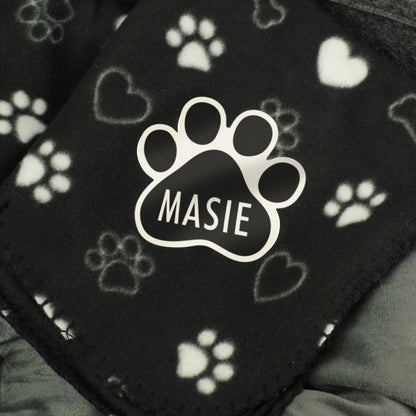 Personalised Dog Paw Print Black Soft Cosy Fleece Blanket