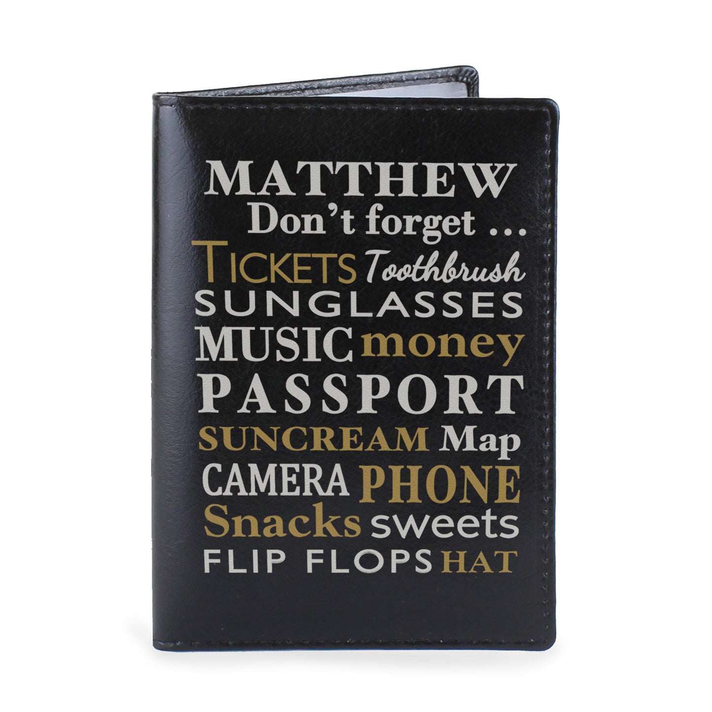 Personalised Don't Forget Travel List... Black Passport Holder