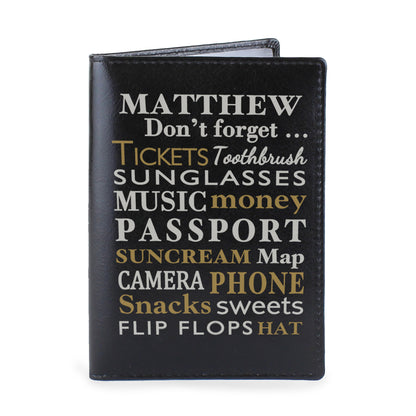 Personalised Don't Forget Travel List... Black Passport Holder