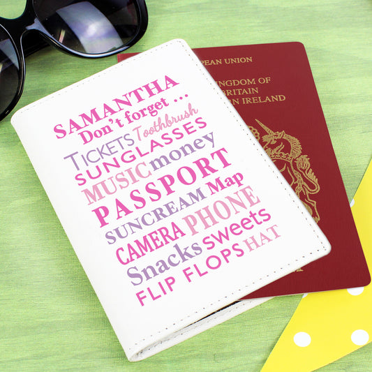 Personalised Don't Forget Travel List... Cream Passport Holder