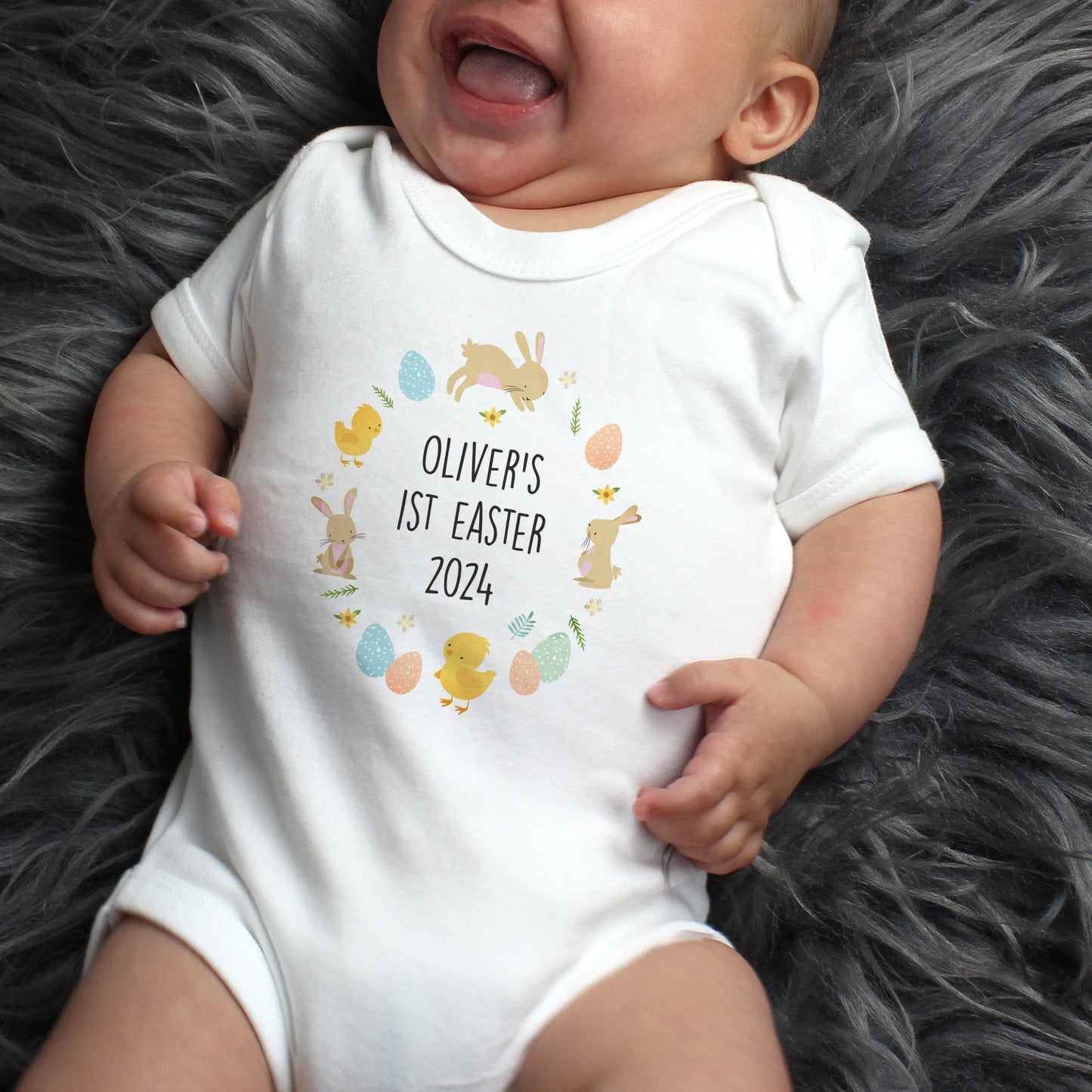Personalised Easter Bunny & Chick Cotton Baby Vest