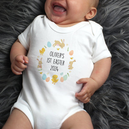 Personalised Easter Bunny & Chick Cotton Baby Vest